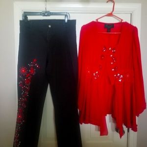 Red & Black bejeweled Pants and top